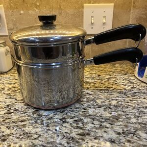 Vtg 1801 Revere Ware Copper Bottom 3 Qt-87 Saucepan Double Boiler  w/ Lid